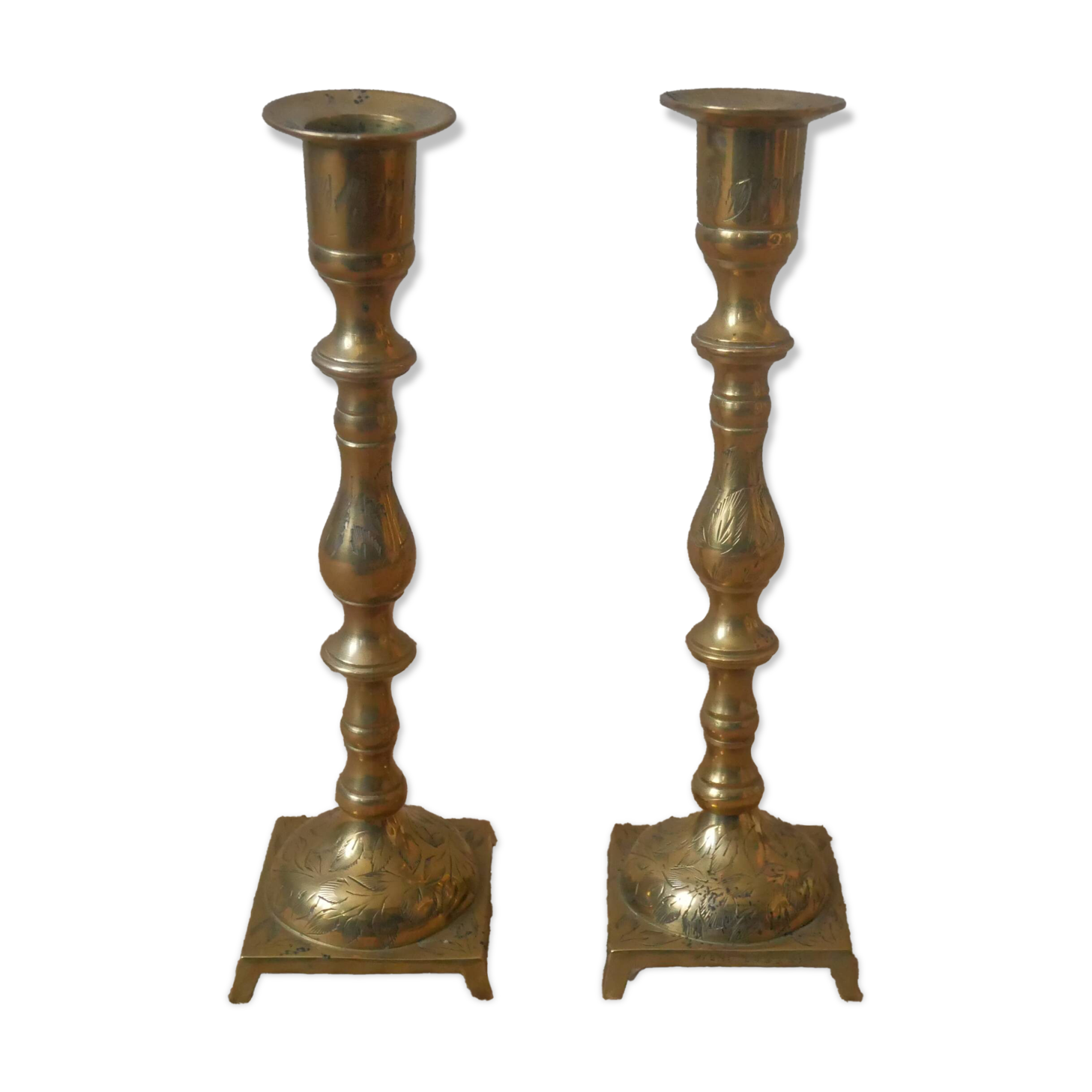 Pair of old brass candlesticks gold metal candelabra candlesticks Scandinavian country decoration
