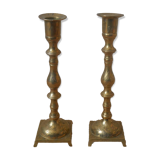 Pair of old brass candlesticks gold metal candelabra candlesticks Scandinavian country decoration