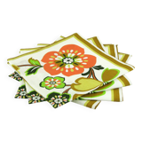4 cotton napkins - orange and green floral pattern - vintage 70s