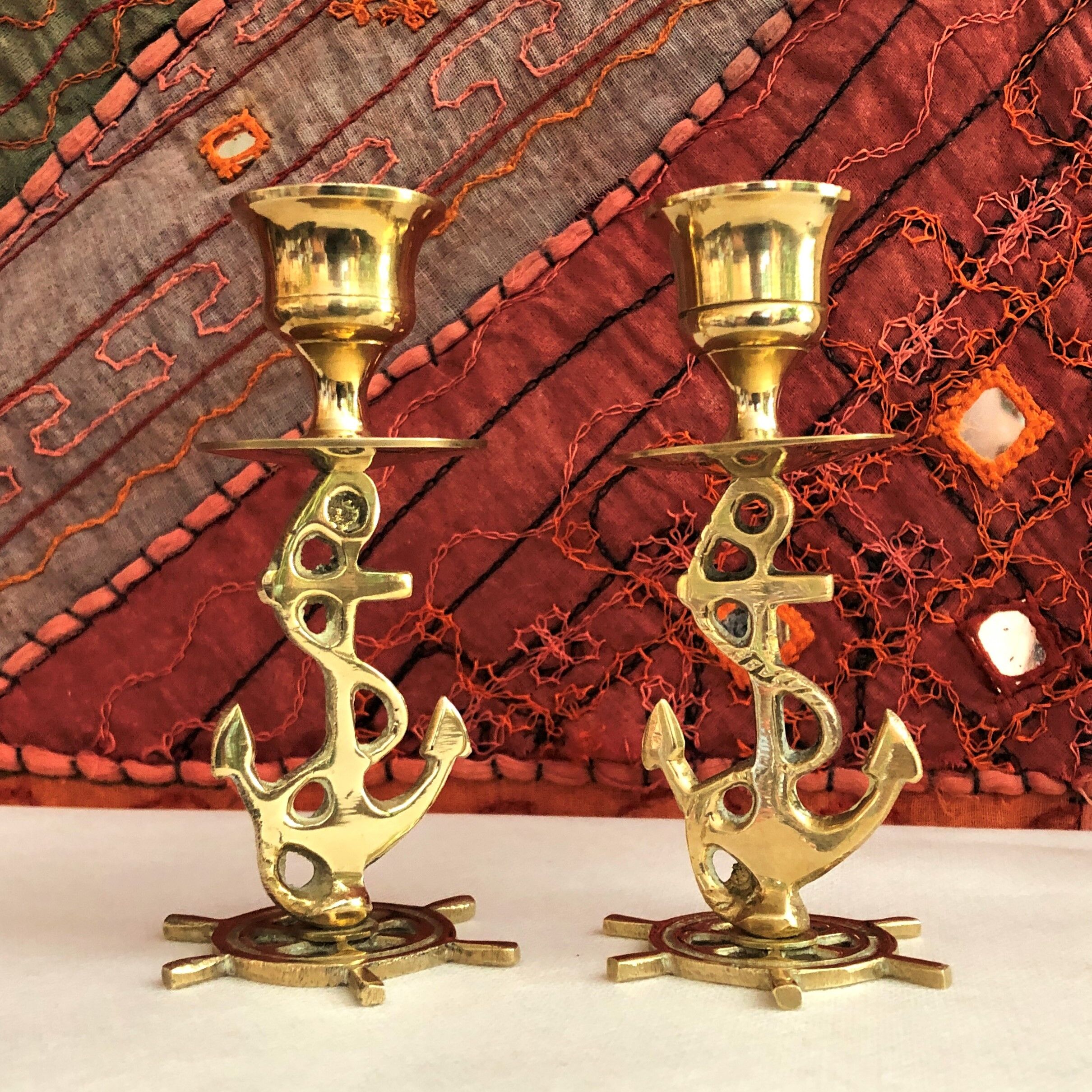 Pair of gilded brass candlesticks