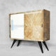 Mid-century Tall Vintage Ash Cabinet with Hand-painted Pattern, 1960s