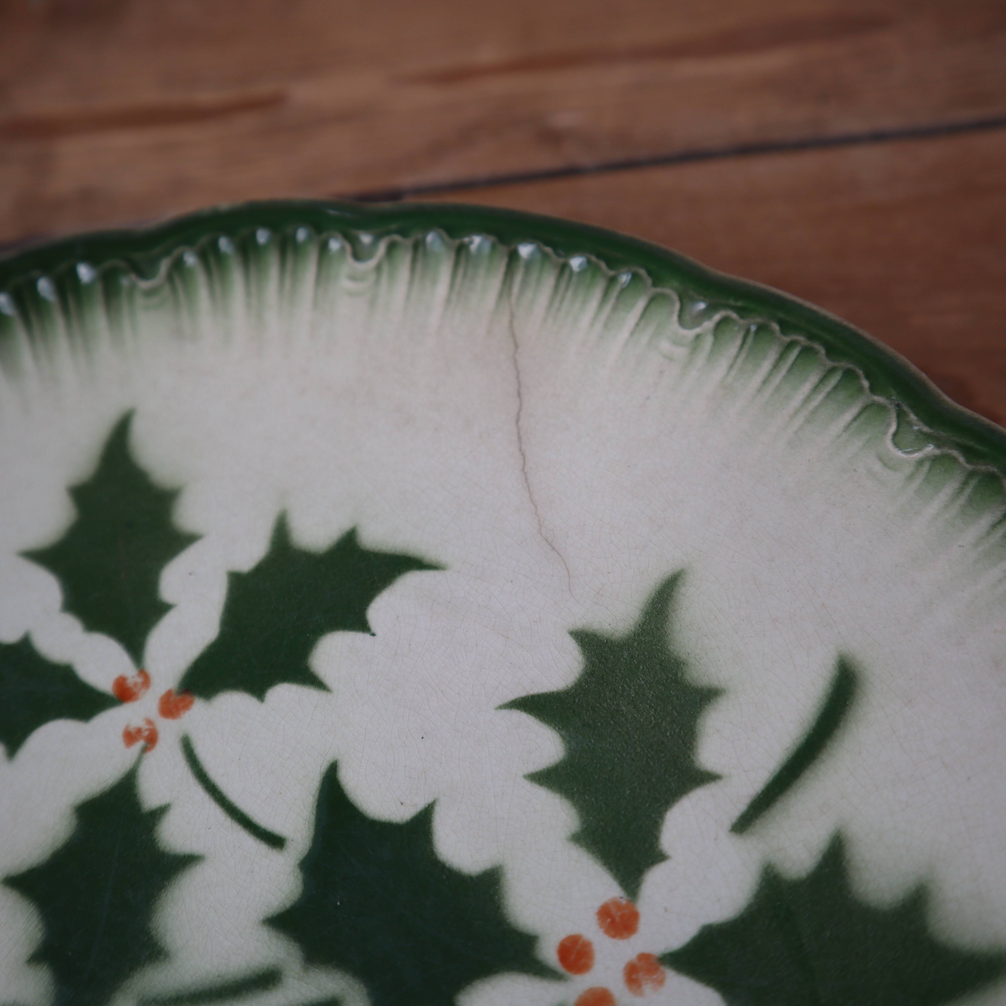 Antique Terre de Fer Badonviller dessert plate with "holly" decoration