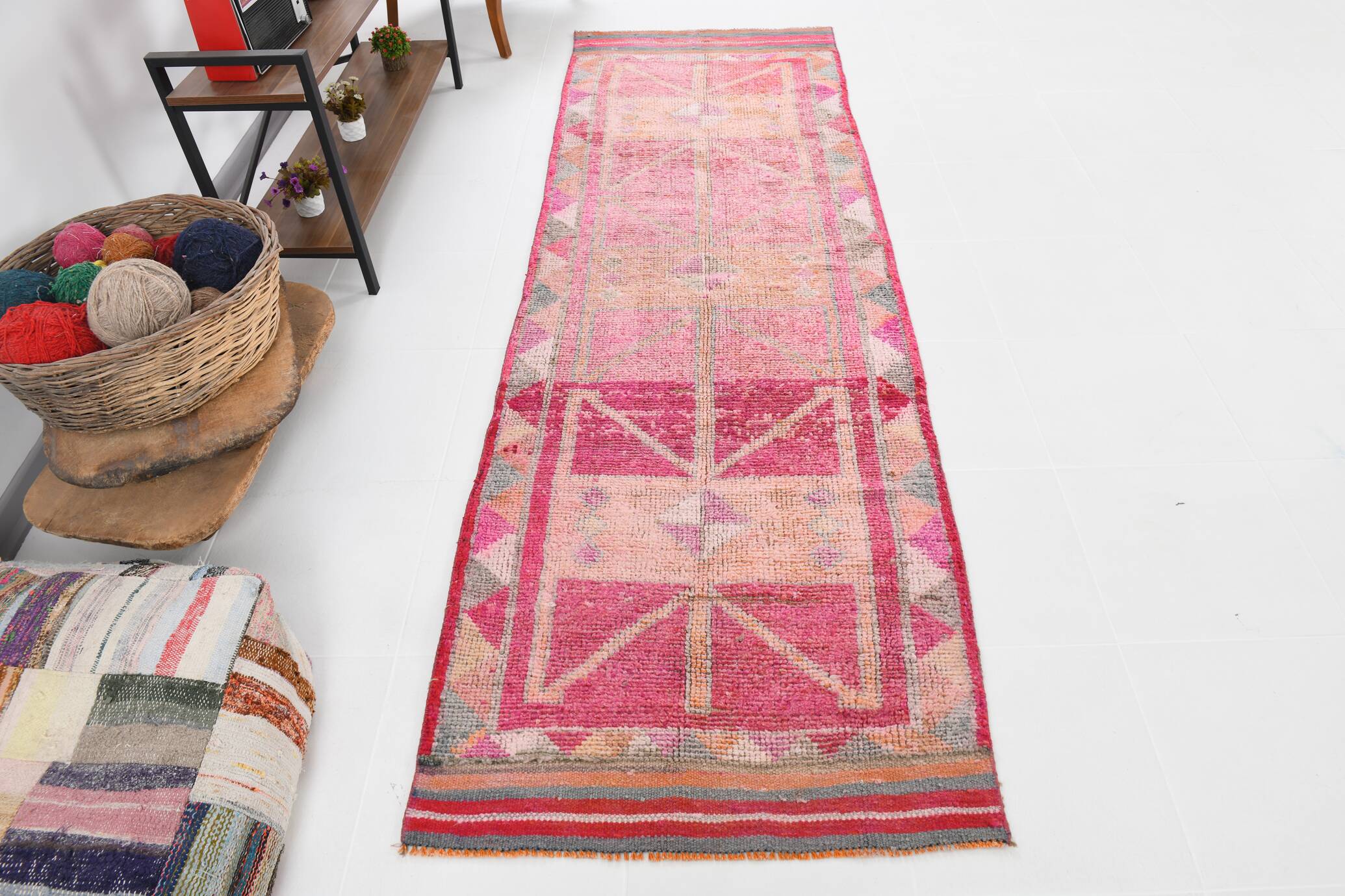 Pink Red Turkish Runner Rug 92x291Cm SKU 18199