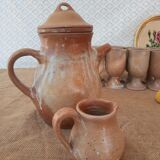 Vintage stoneware 8 mazagrans teapot and milk jug set