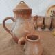 Vintage stoneware 8 mazagrans teapot and milk jug set