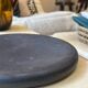 Vintage sculptural polished black marble donut plate flat tray empty po