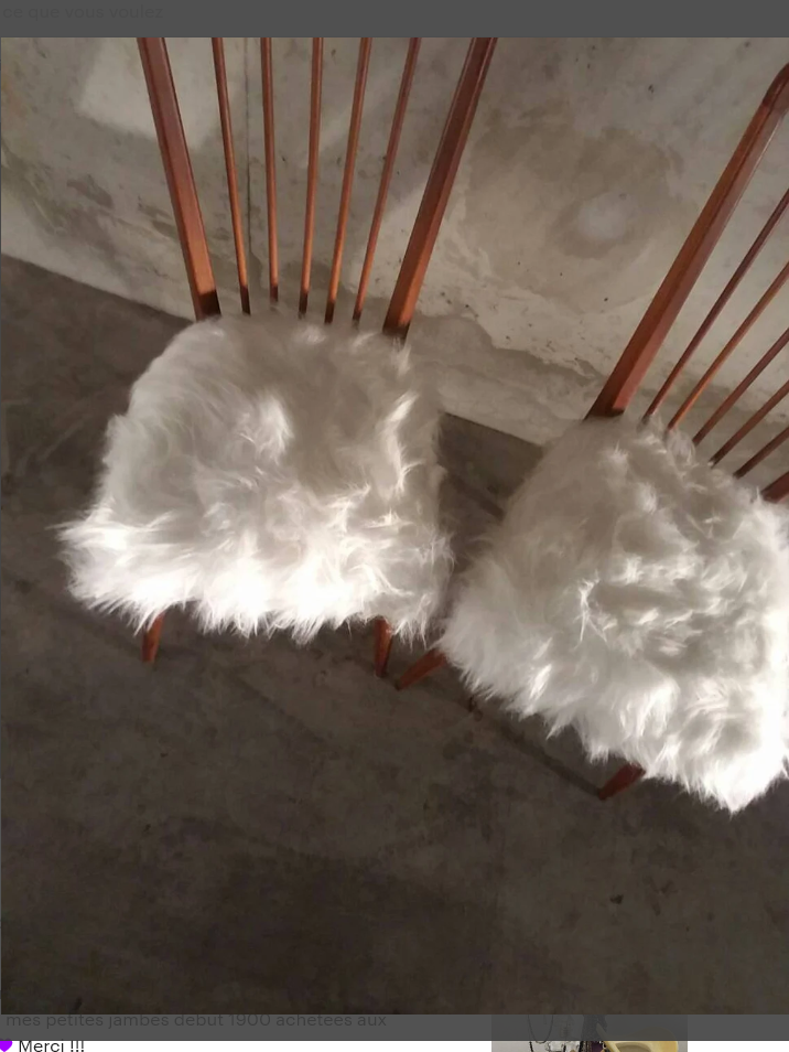 Pair of vintage Scandinavian Hygge chairs in solid wood and synthetic Mongolian sheepskin seat