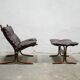 Scandinavian armchair and ottoman Siesta in brown leather by Ingmar Relling for Westnofa editions