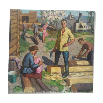 Peinture Travailleurs - Réalisme Socialiste Soviétique