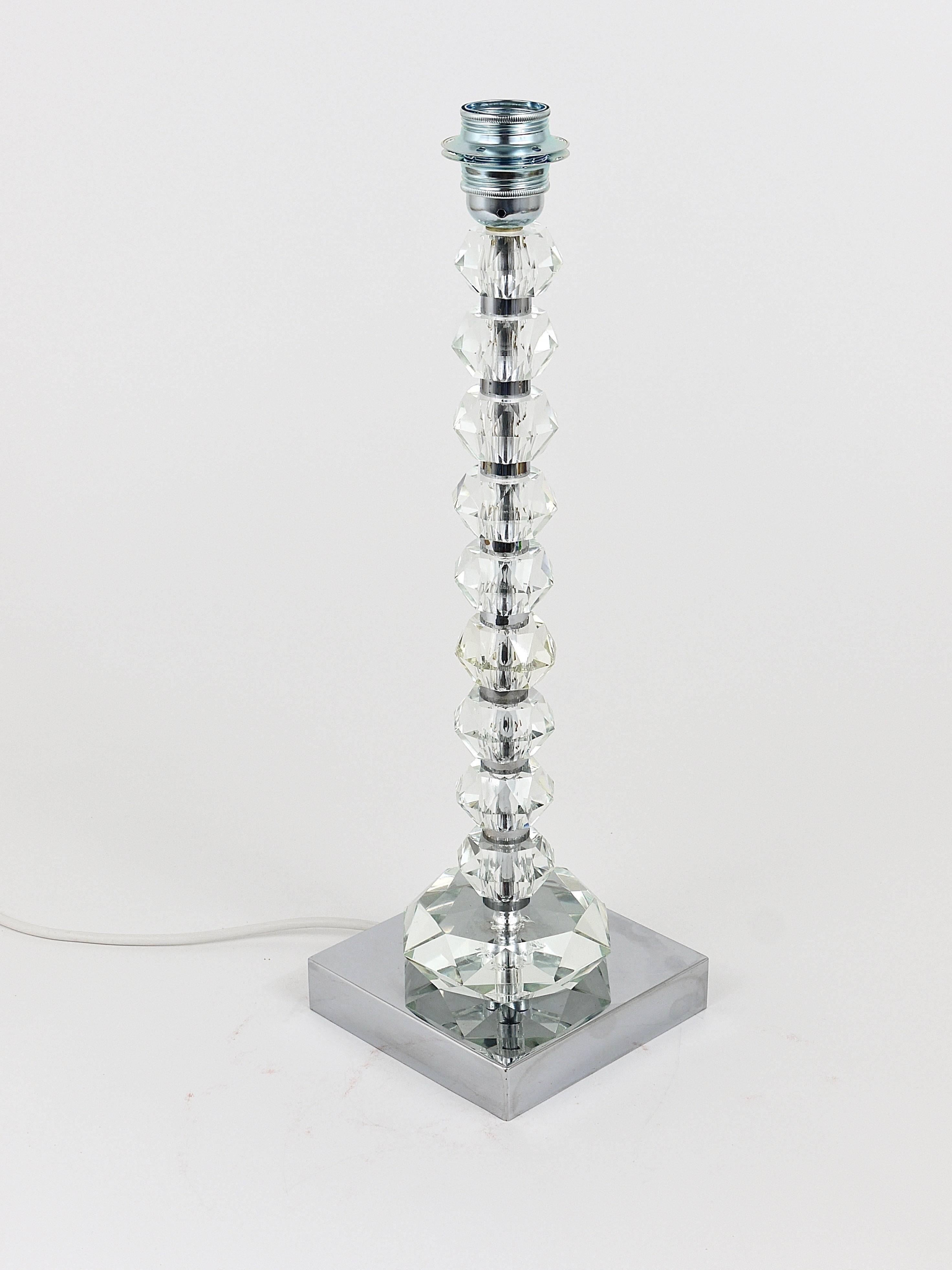 Two Bakalowits table lamps with huge faceted diamond crystals, Austria, 1970s.