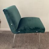 Vintage chair in green velvet and chrome legs