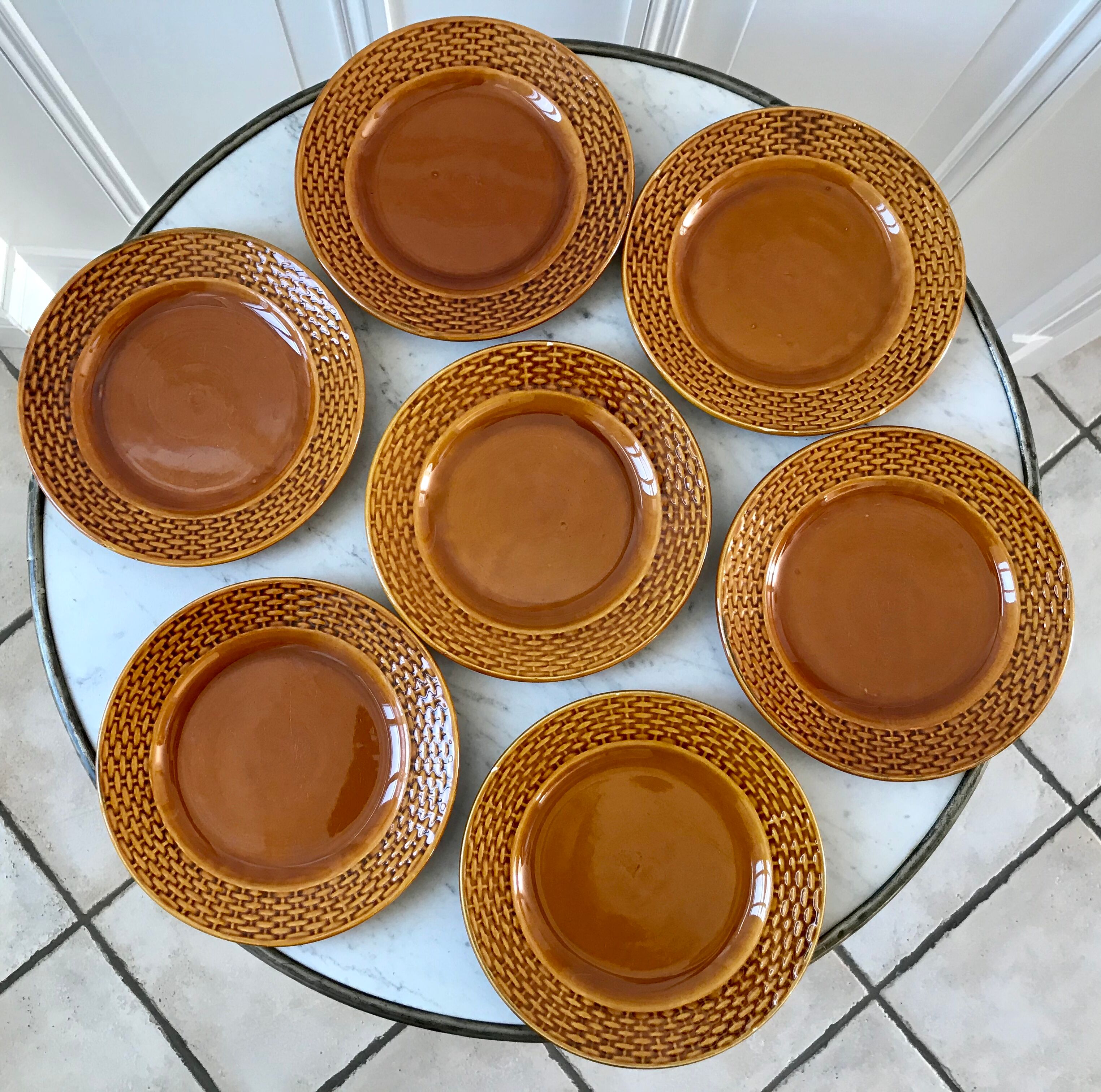 Set of 7 digoin Sarreguemines dessert plates in 50s slurry