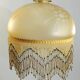 Vintage frosted glass pendant light with beaded fringes - Art Deco lamp