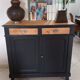 Mado wooden buffet, green and black tray, vintage.