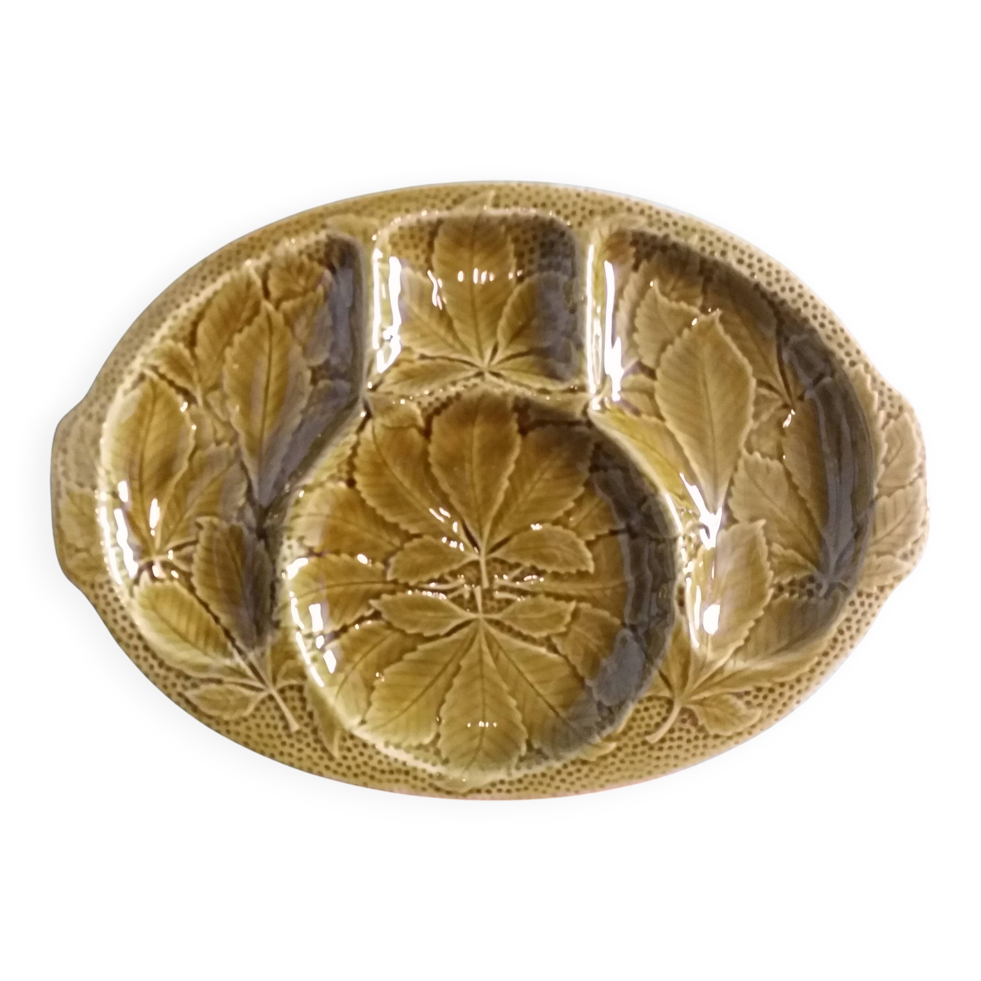 Gien platter, compartmentalized earthenware appetizer serving tray