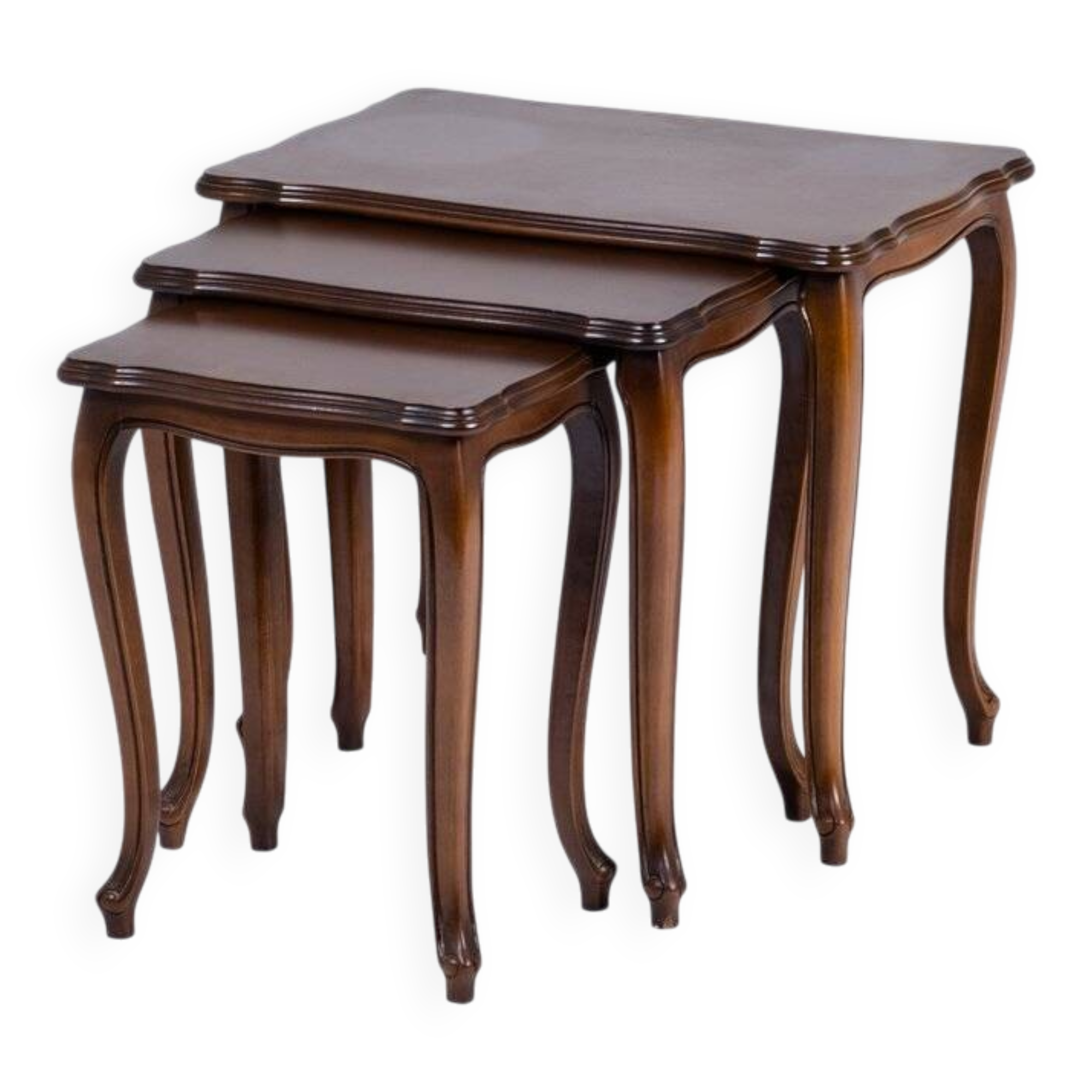 Vintage Style Louis XV Nesting Tables in Walnut, Set of 3