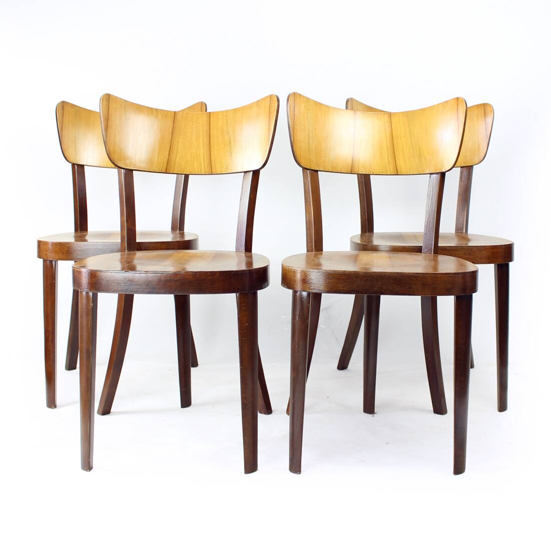 Ensemble de 4 chaises à repas par Tatra en noyer, Tchécoslovaquie 1960