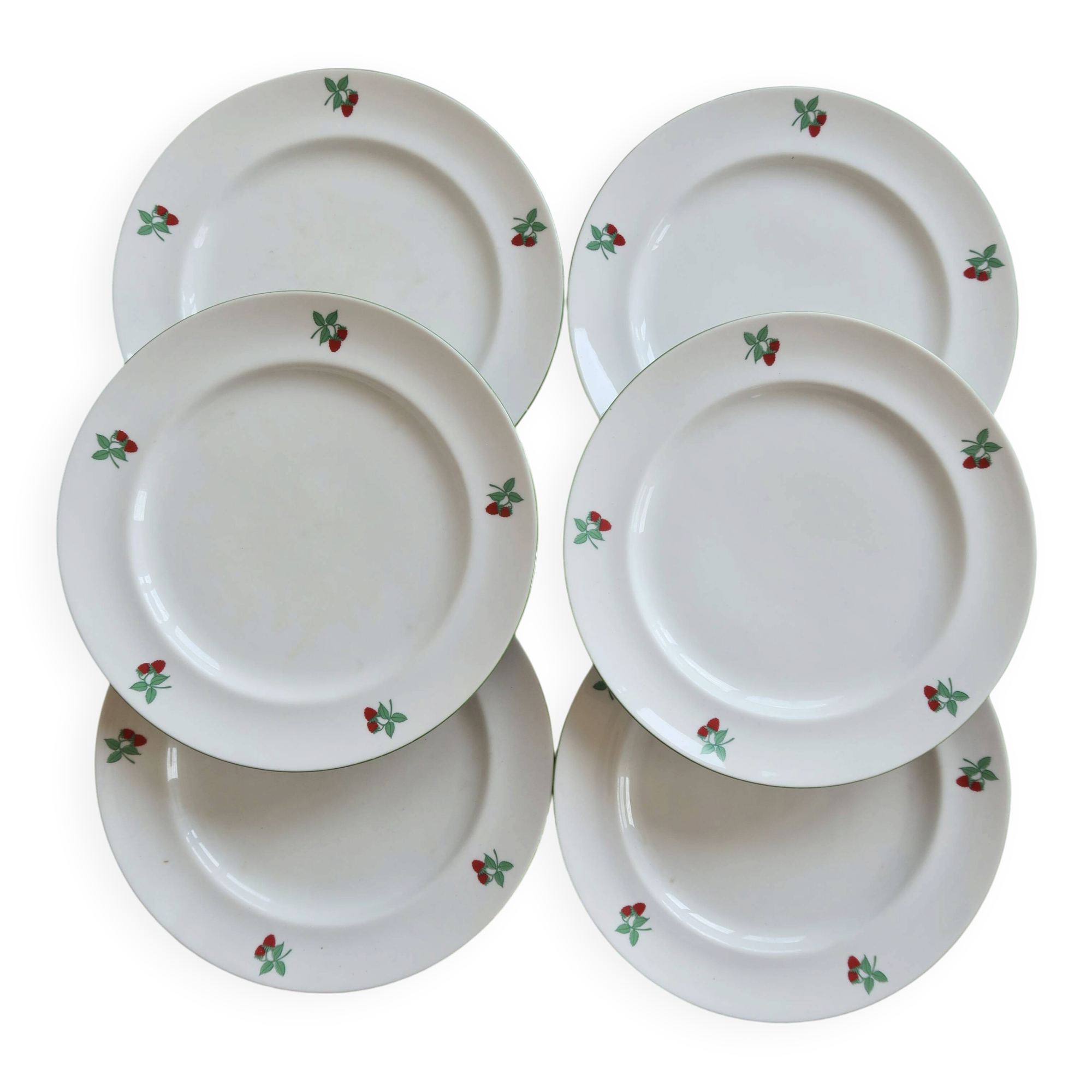 6 vintage flat plates porcelain Table et Couleurs model Raspberries