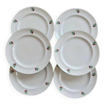 6 assiettes plates vintage porcelaine Table et Couleurs modèle Framboises