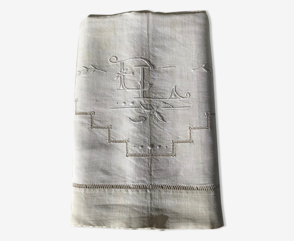 Drap EL brodé main fleurs et jour échelle couture centrale