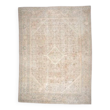 1970s Vintage Persian Handmade Wool Cotton Light Beige Area Rug 304x408