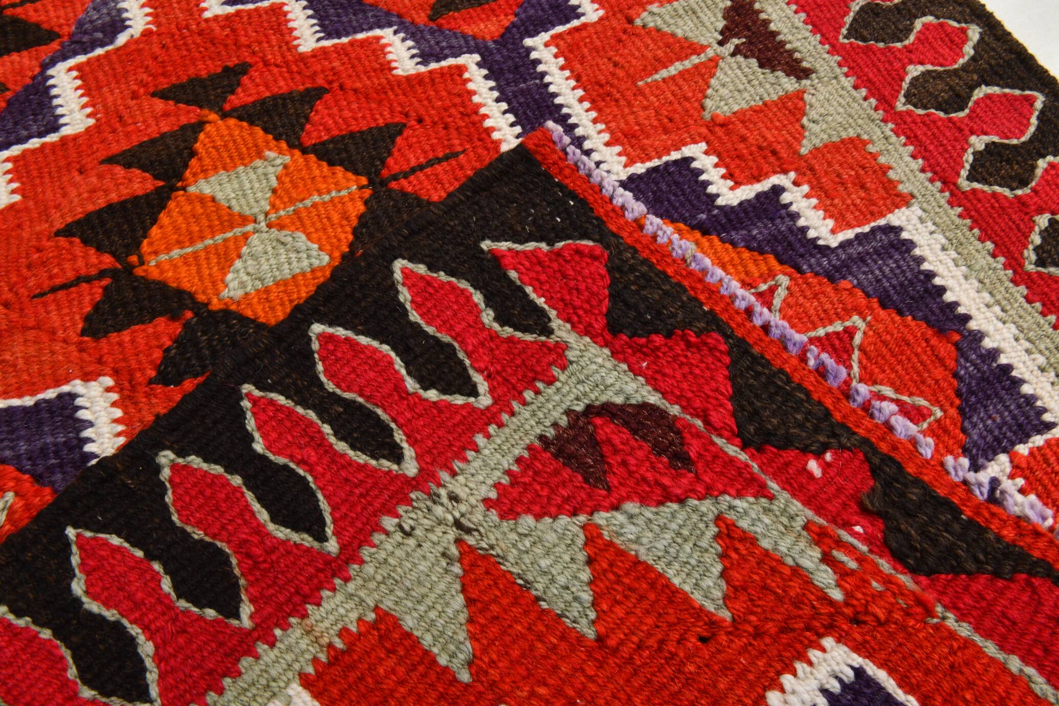 Vintage Orange & Blue Tribal Kilim Runner Rug, 95x320Cm