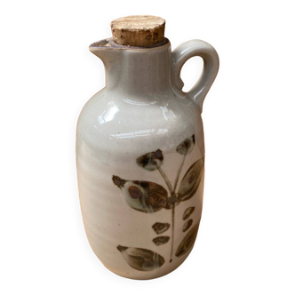 Ancienne bouteille grès de l’arnon gris décor feuilles france vintage