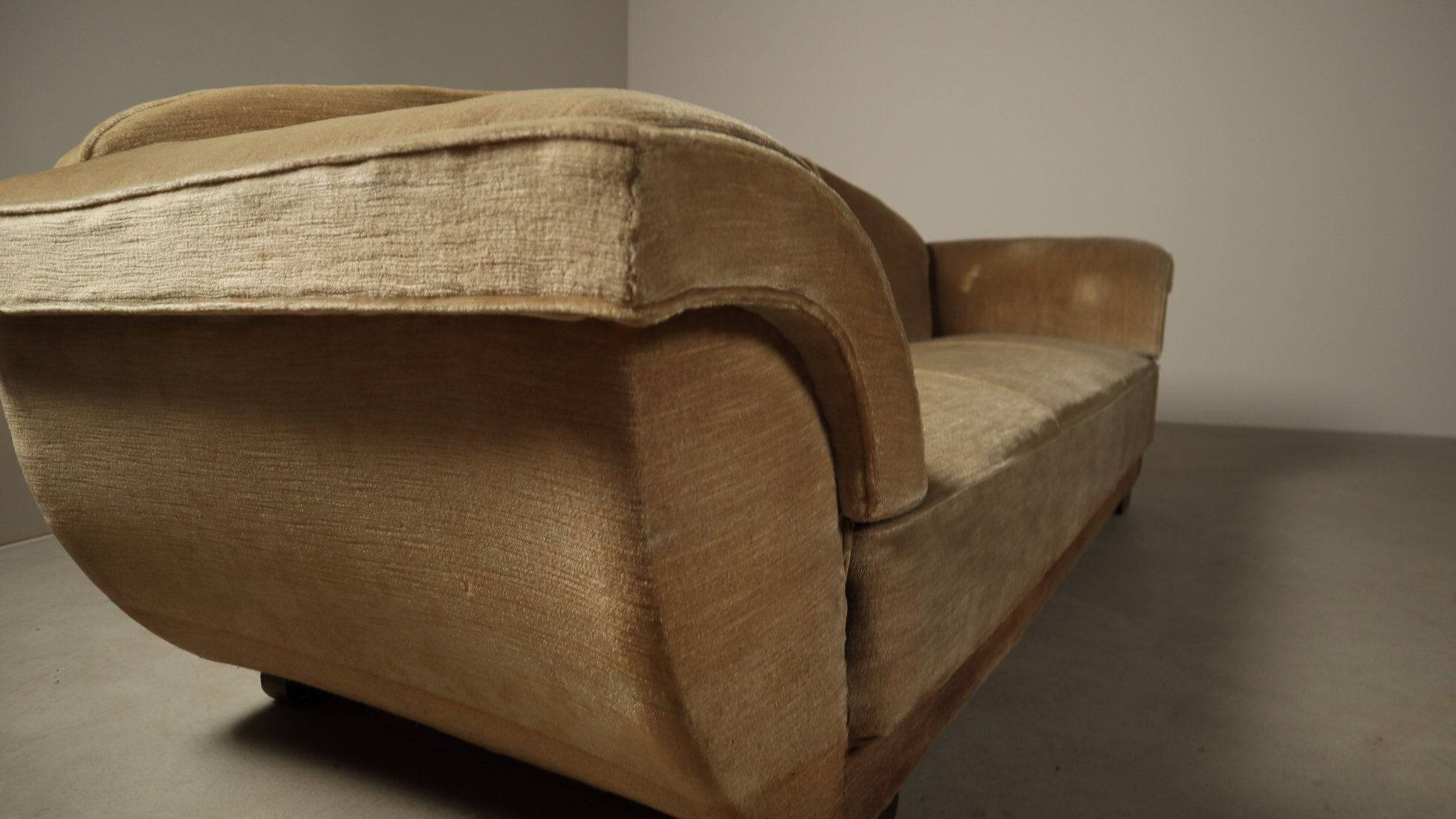Art Deco three-seat sofa in original velvet, Belgium circa 1930