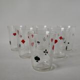 Set of 6 70s card game water glasses