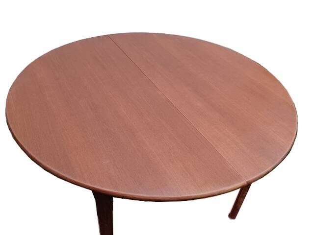Vintage Scandinavian teak extendable round dining table 1960