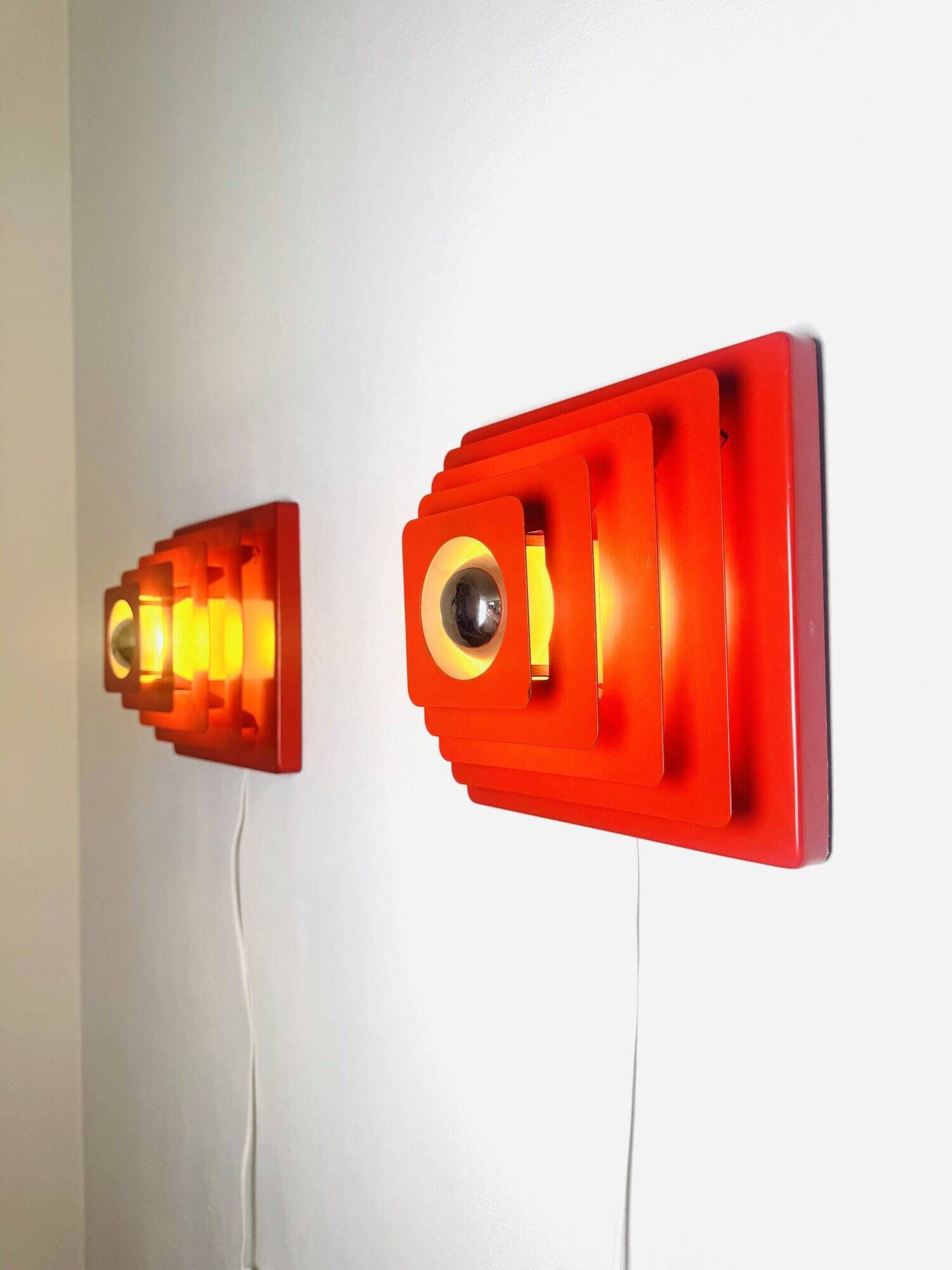 Multi-Layered Pyramid Wall Lamps In Red By Hustadt Leuchten, Germany 1970S