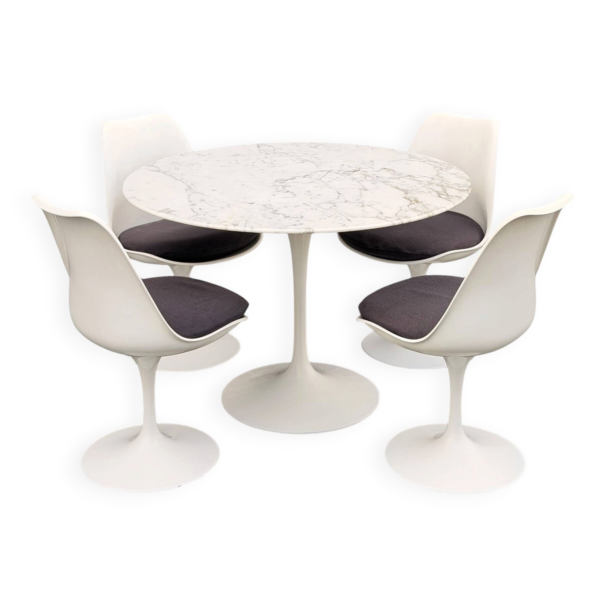 Knoll Tulip Dining Set - Marble Table & 4 Eero Saarinen Chairs