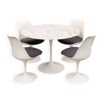 Ensemble Salle à Manger Knoll Tulipe - Table Marbre & 4 Chaises Eero Saarin