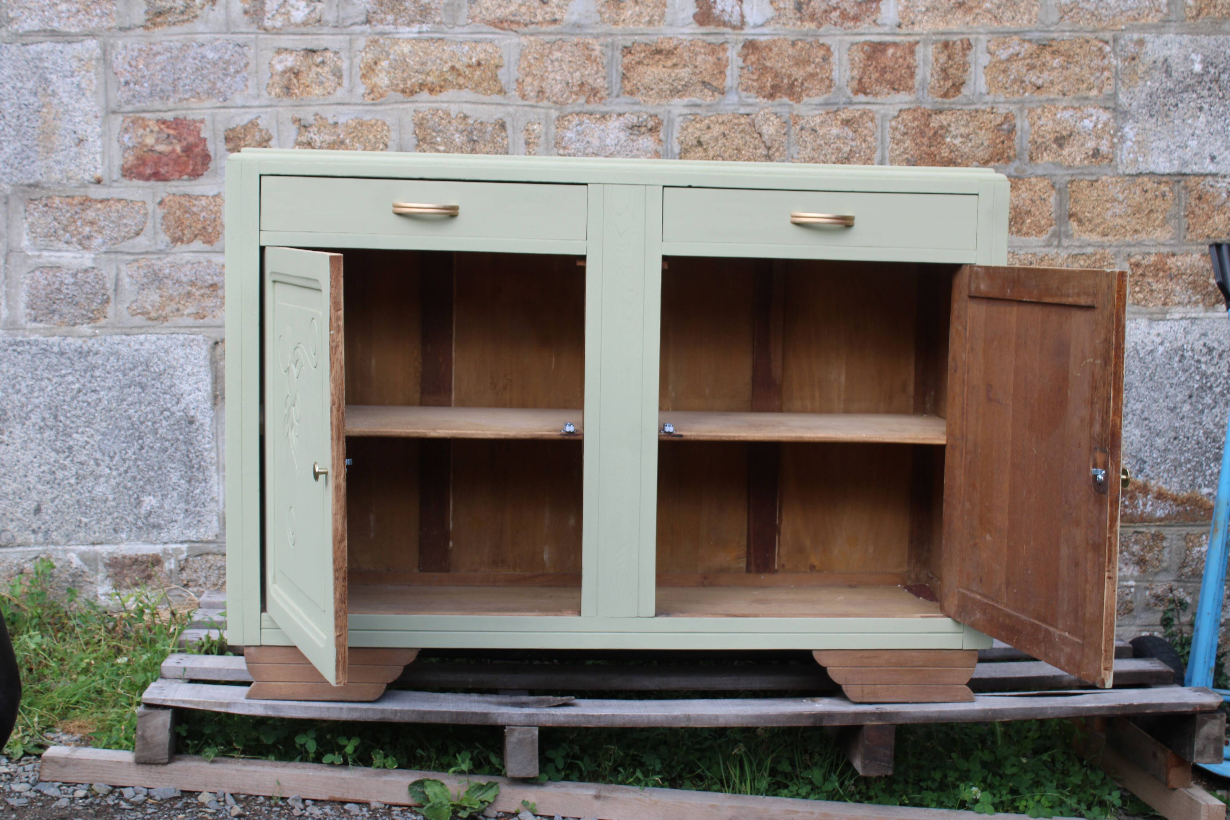Buffet vintage Art Déco rénové • Vert Lézard Pure & Paint