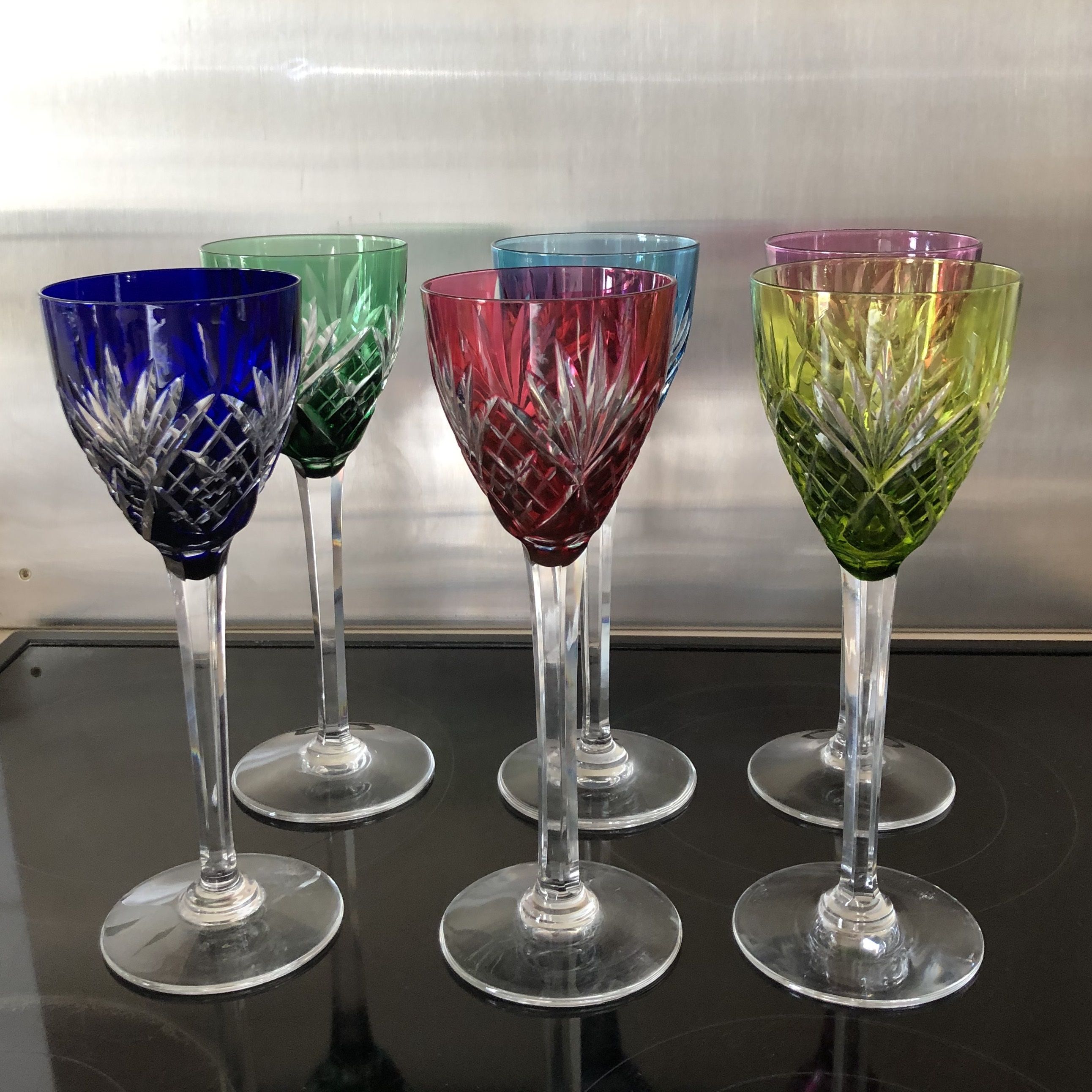 Set of six glasses of St. Louis colored wine model Chantilly