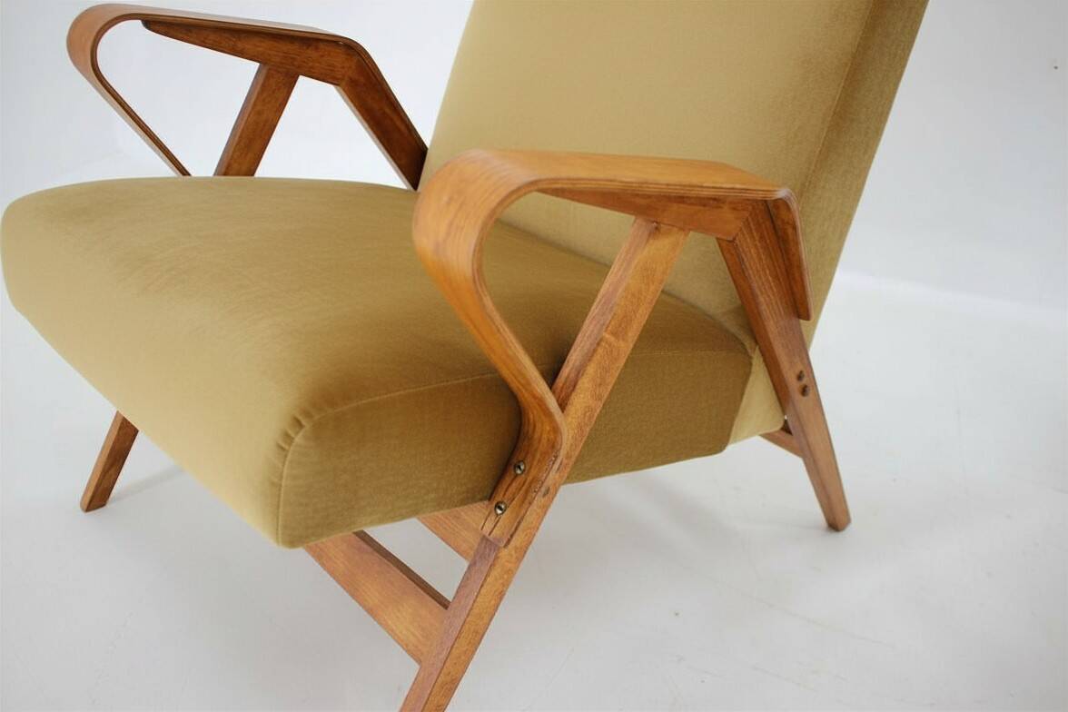 Mid-century armchairs, wooden frame & upholstered, František Jirák, 1960s–70s, Czechoslovakia