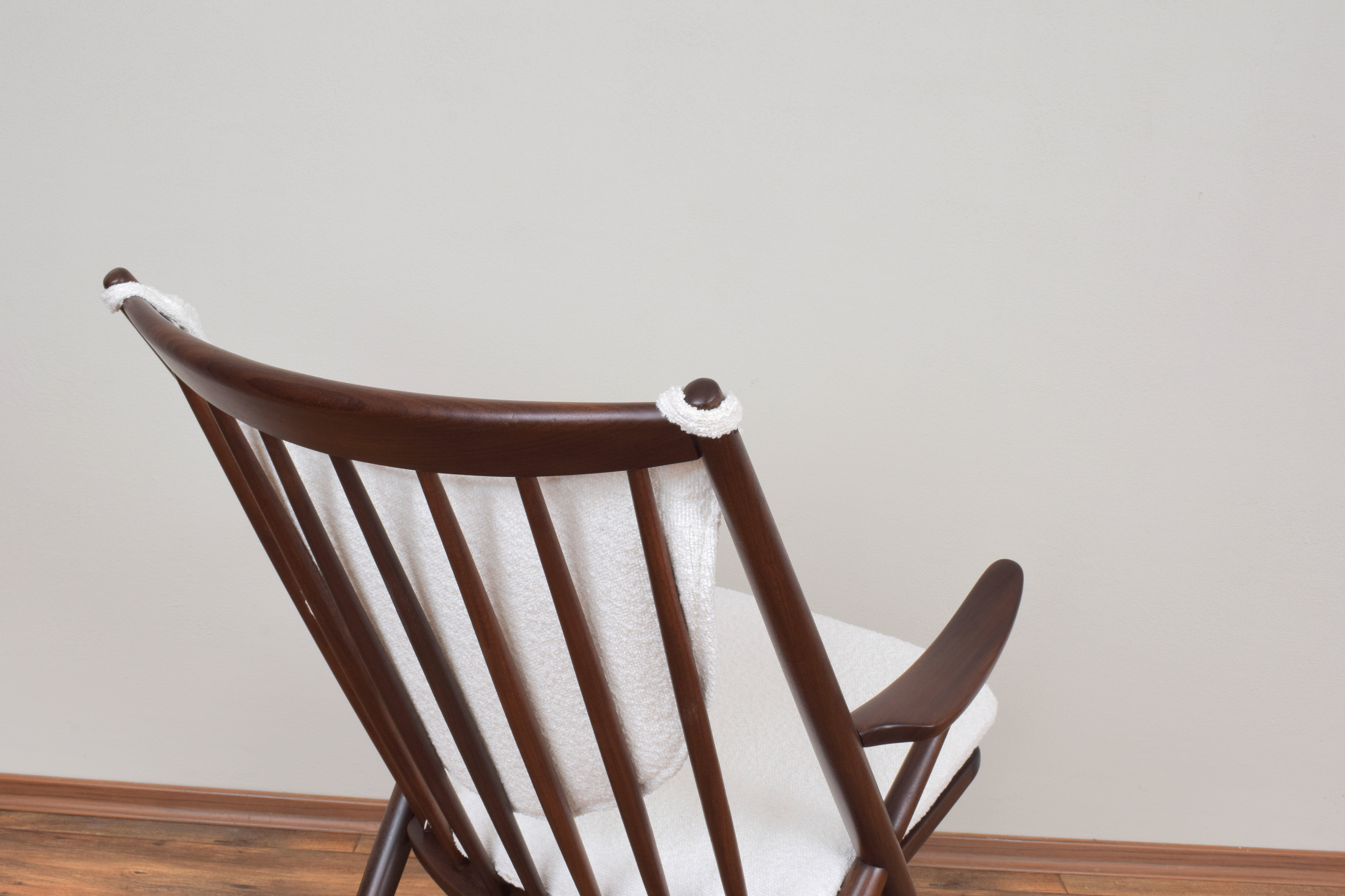 Danish teak & boucle rocking chair by Frank Reenskaug for Bramin