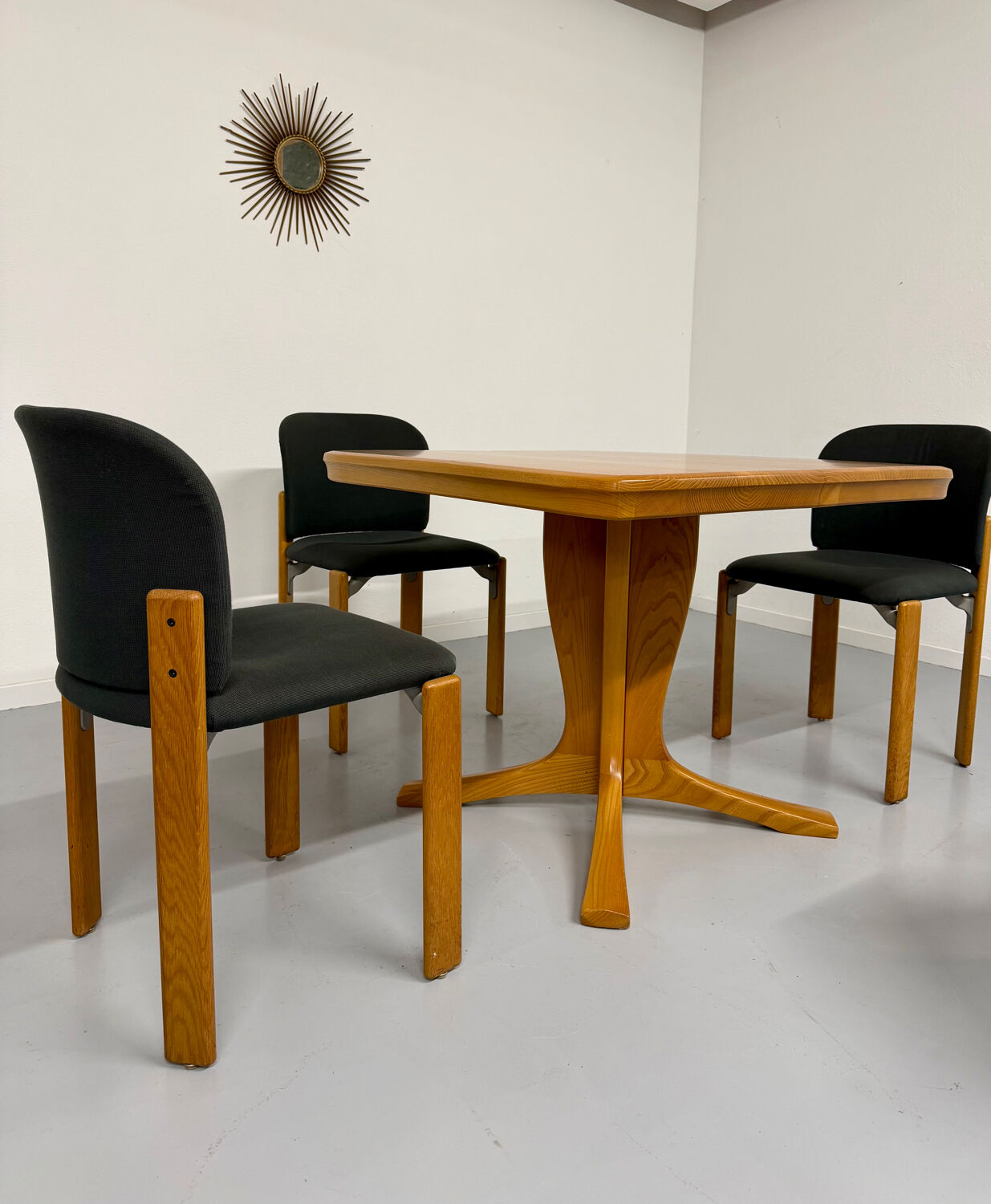 4 wooden and fabric chairs designed by Bruno Rey for Dietiker, vintage 70s