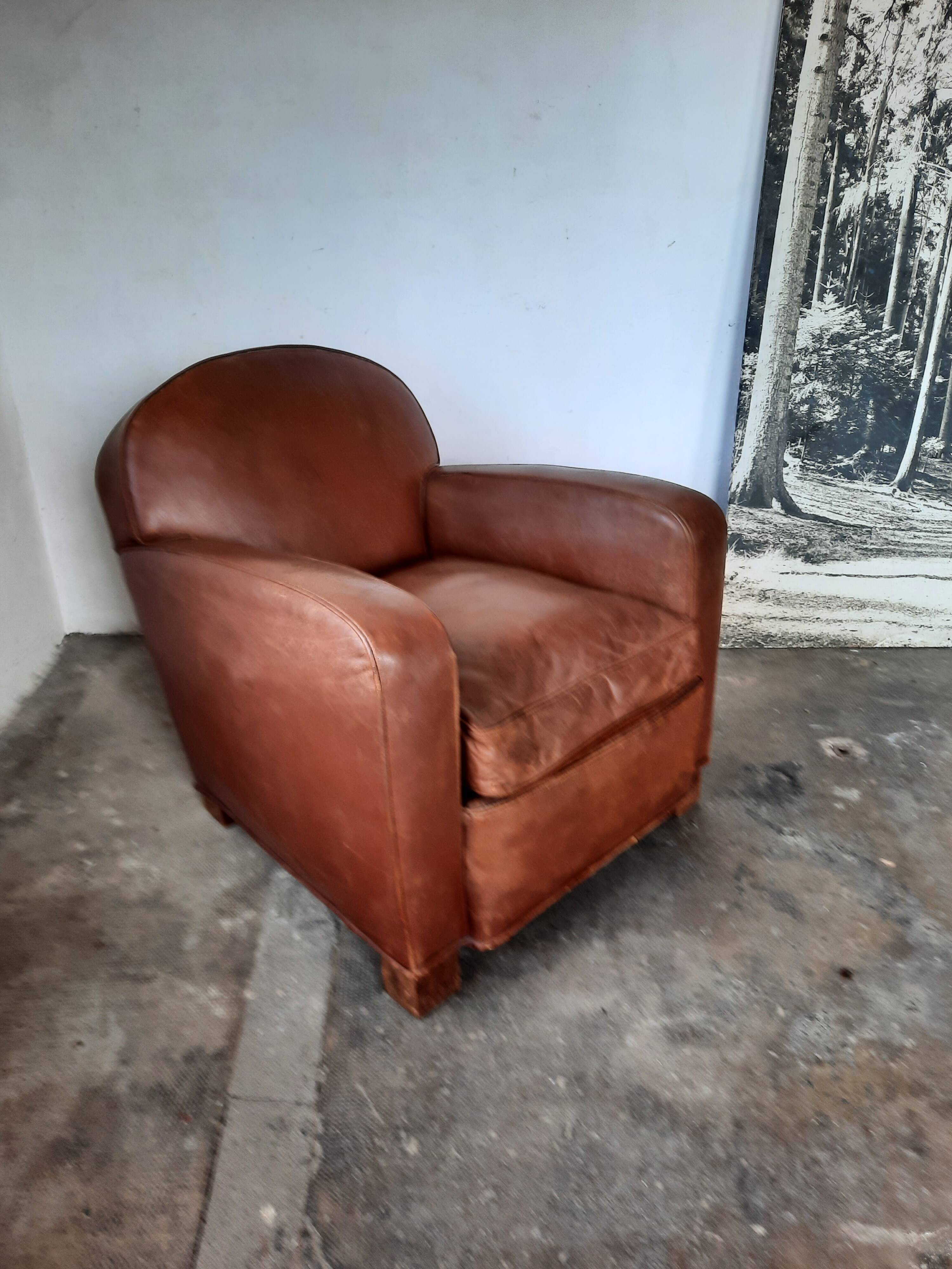 Leather club armchair, art deco