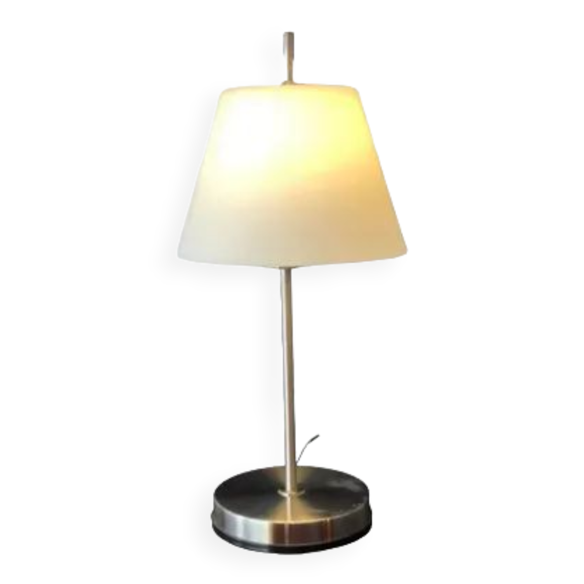 Lampe en métal argenté et verre blanc H 50 cm Diamètre max 22 cm