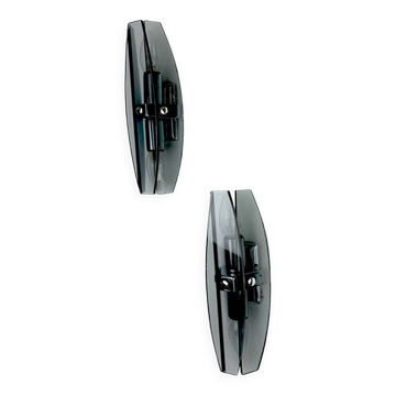 Pair of Veca wall sconces, black Murano glass, Italy, 1970s