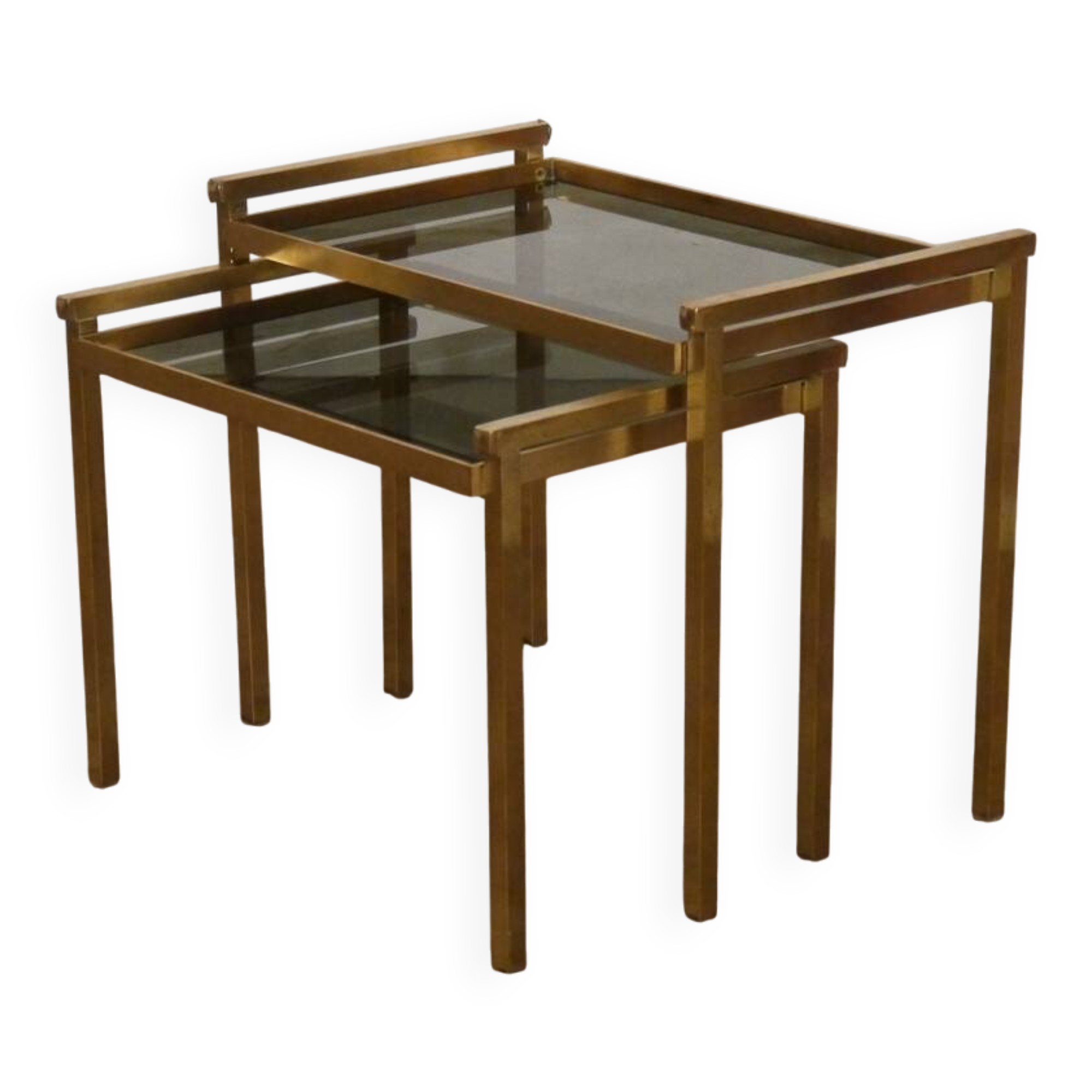 Italian nesting tables in brass and glass, 1970