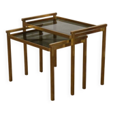 Tables gigognes italienne en laiton et verre 1970