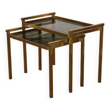 Italian nesting tables in brass and glass from the 1970s.