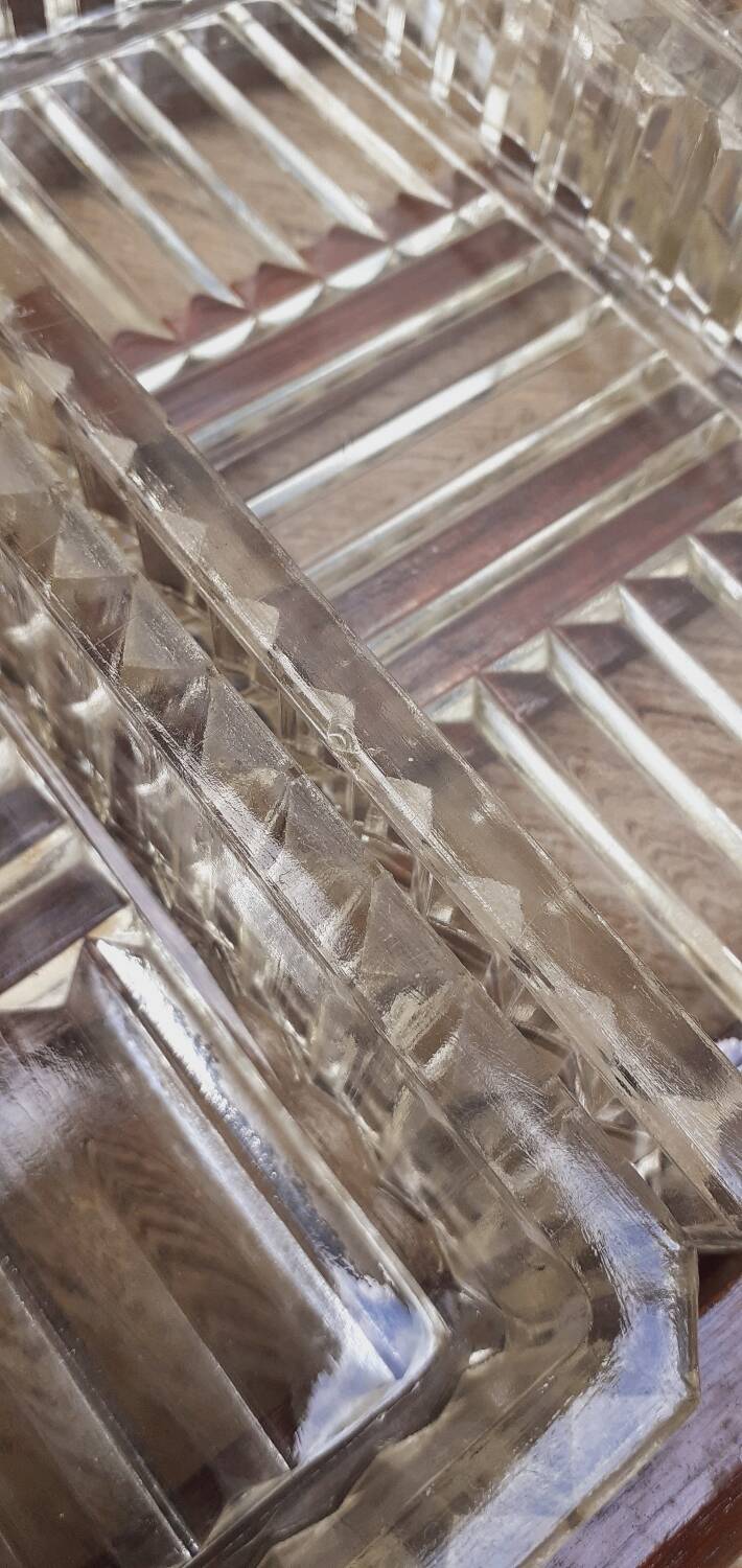 Vintage aperitif tray in oak and molded glass from the 50s