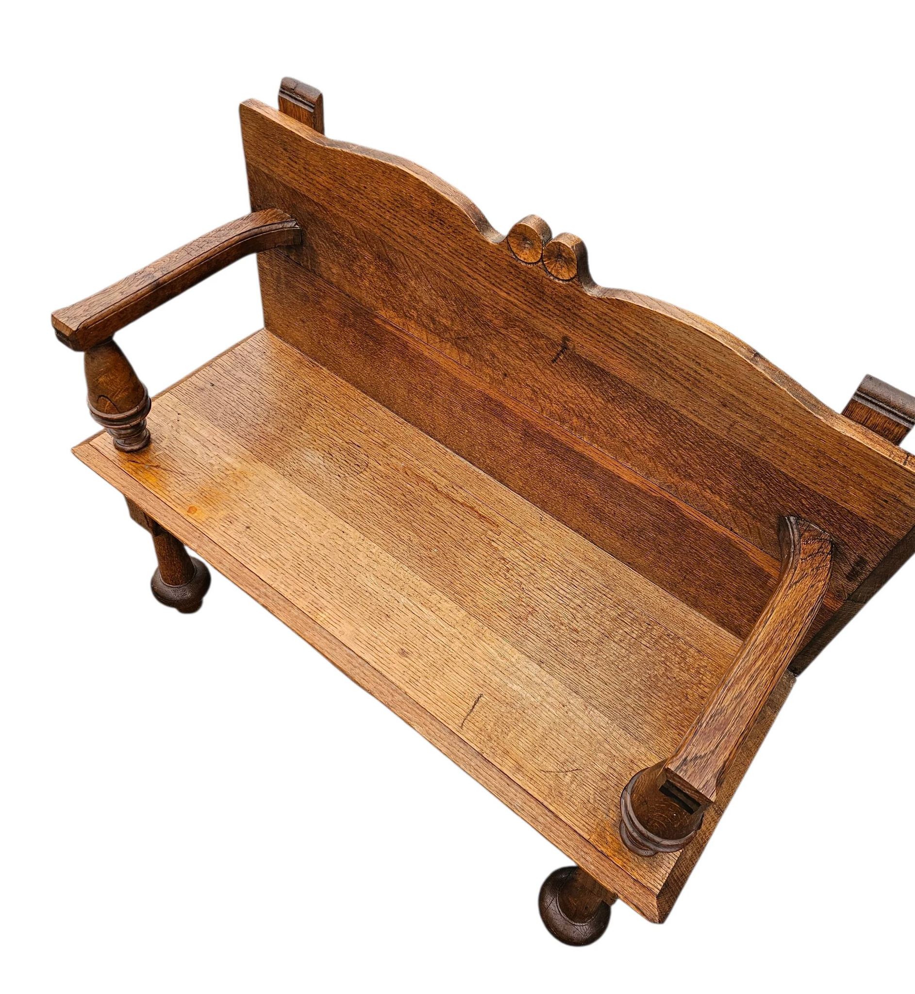 Antique Dutch oak hall bench / 1920s