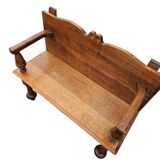Antique Dutch oak hall bench / 1920s