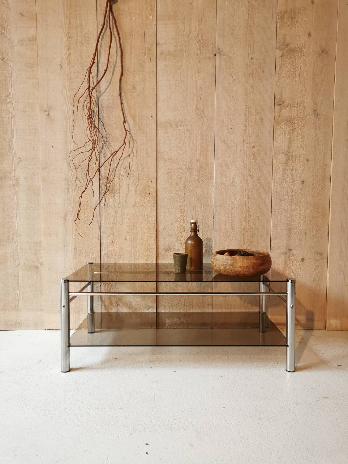 Glass and chrome metal table