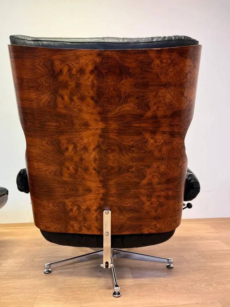XL Extraordinary design Bent plywood Lounge Chair and Ottoman in rosewood -1960s