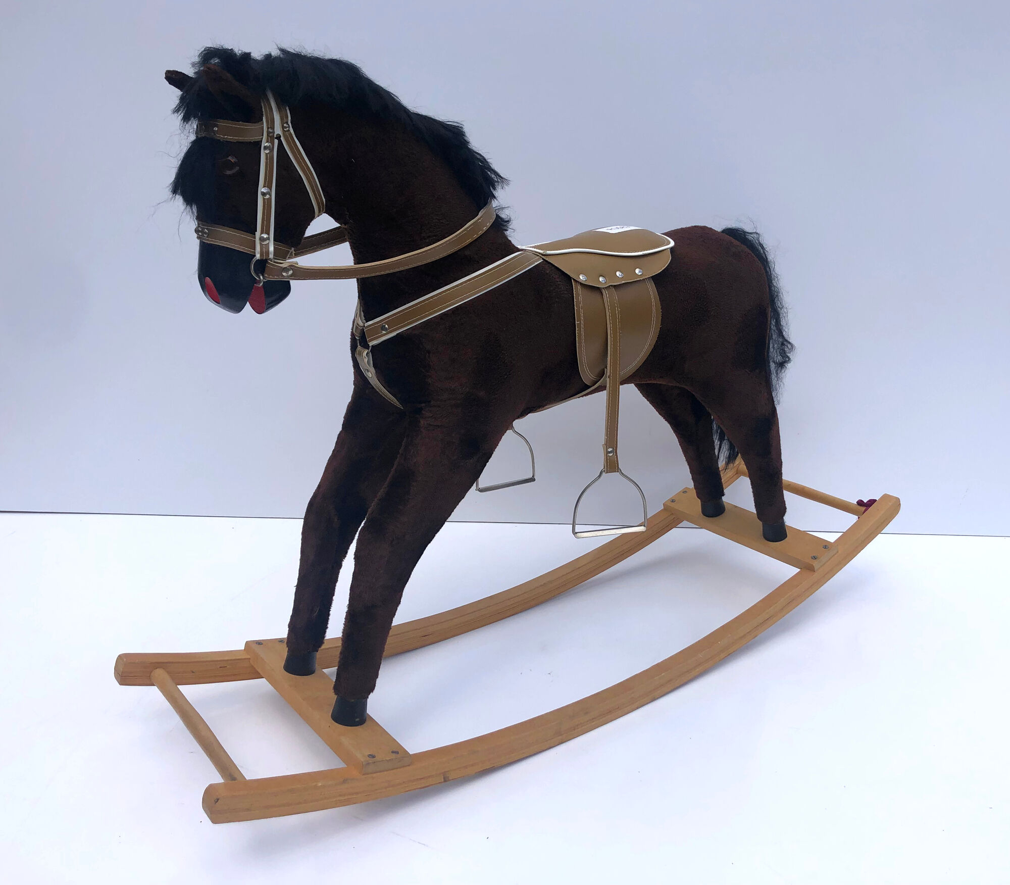 Vintage Mid-Century Wooden Rocking Horse Circa 1960s, Stuffed With Straw